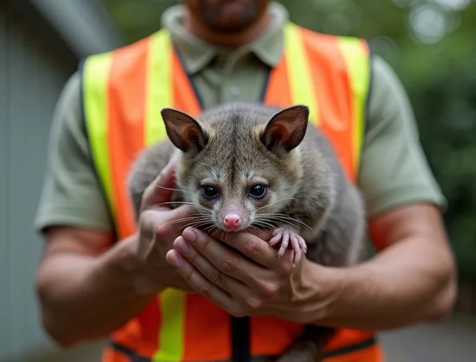 Animal handler safely recovering a deceased possum in Dingley Village